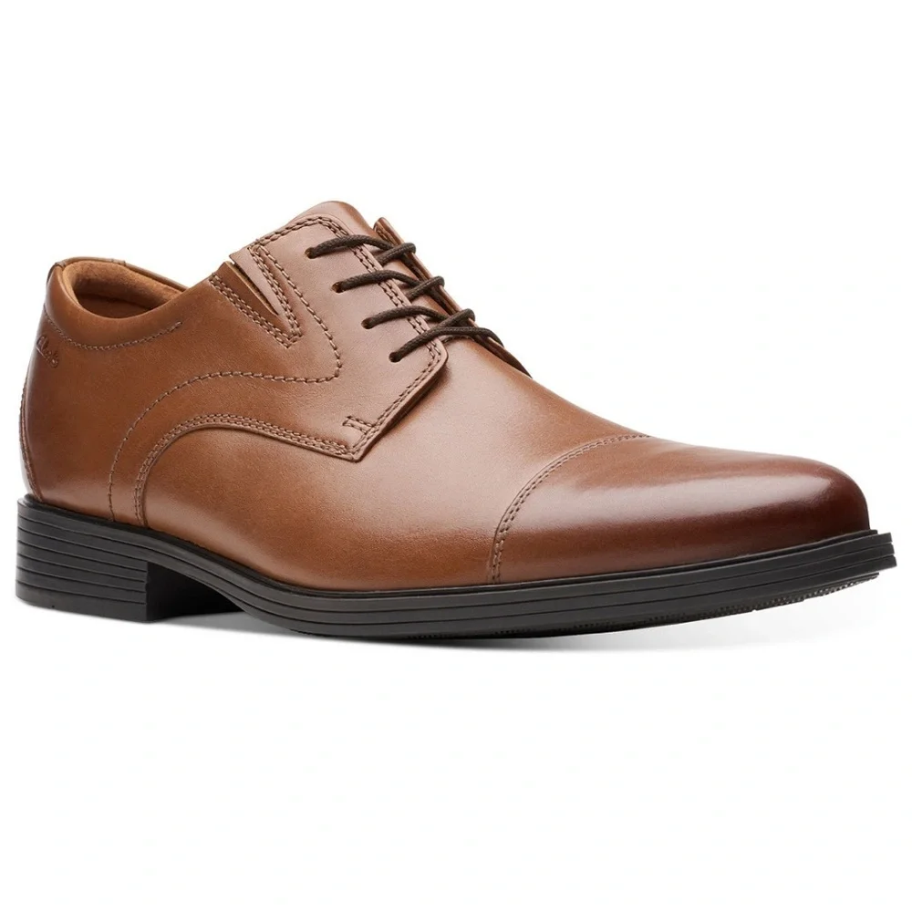 Clarks Whiddon Cap Toe Oxfords Leather Shoes in Dark Tan- Size 8.5